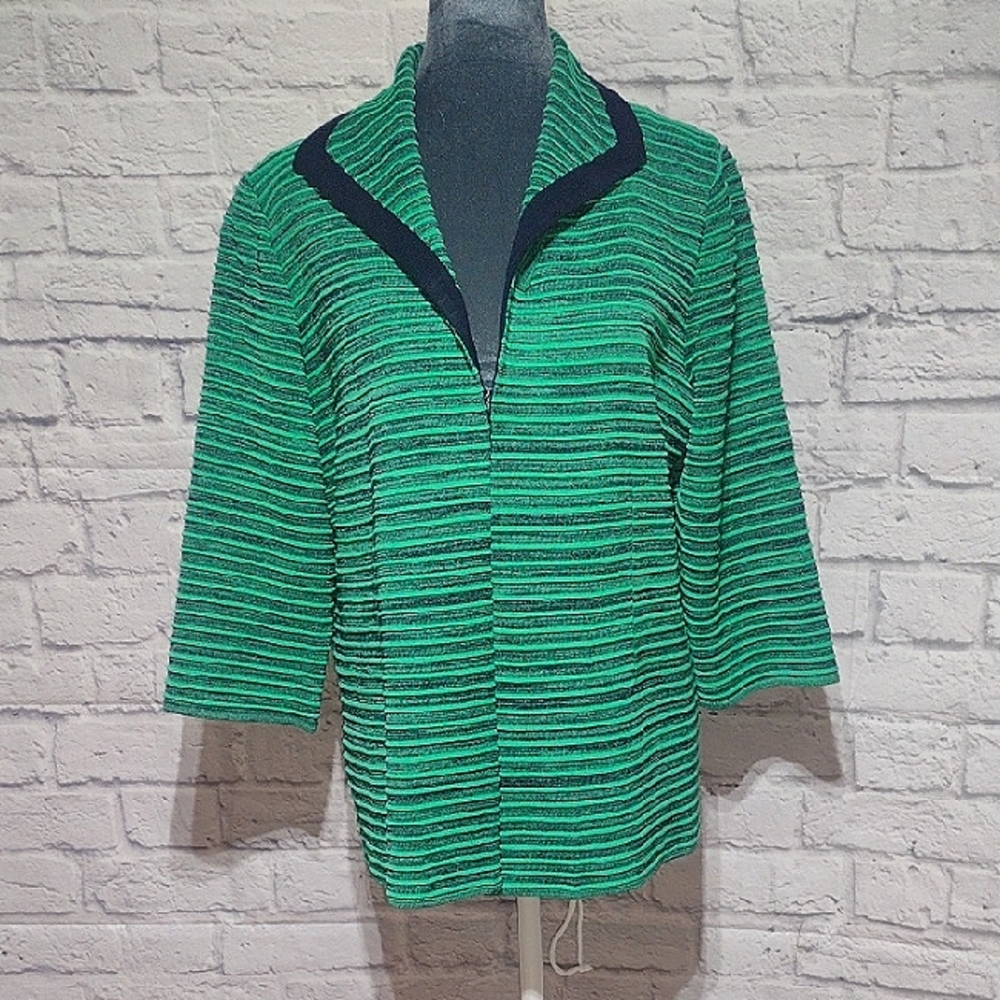 Ming Wang Green and Black Striped Cardigan